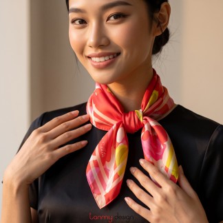 Khăn lụa vuông họa tiết " Khai hoa bản lĩnh " 70x70cm